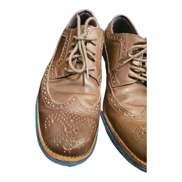 COLE HAAN Lunargrand Taupe Leather Wingtip Oxfords - Size 9 1/2 - Picture 6 of 10